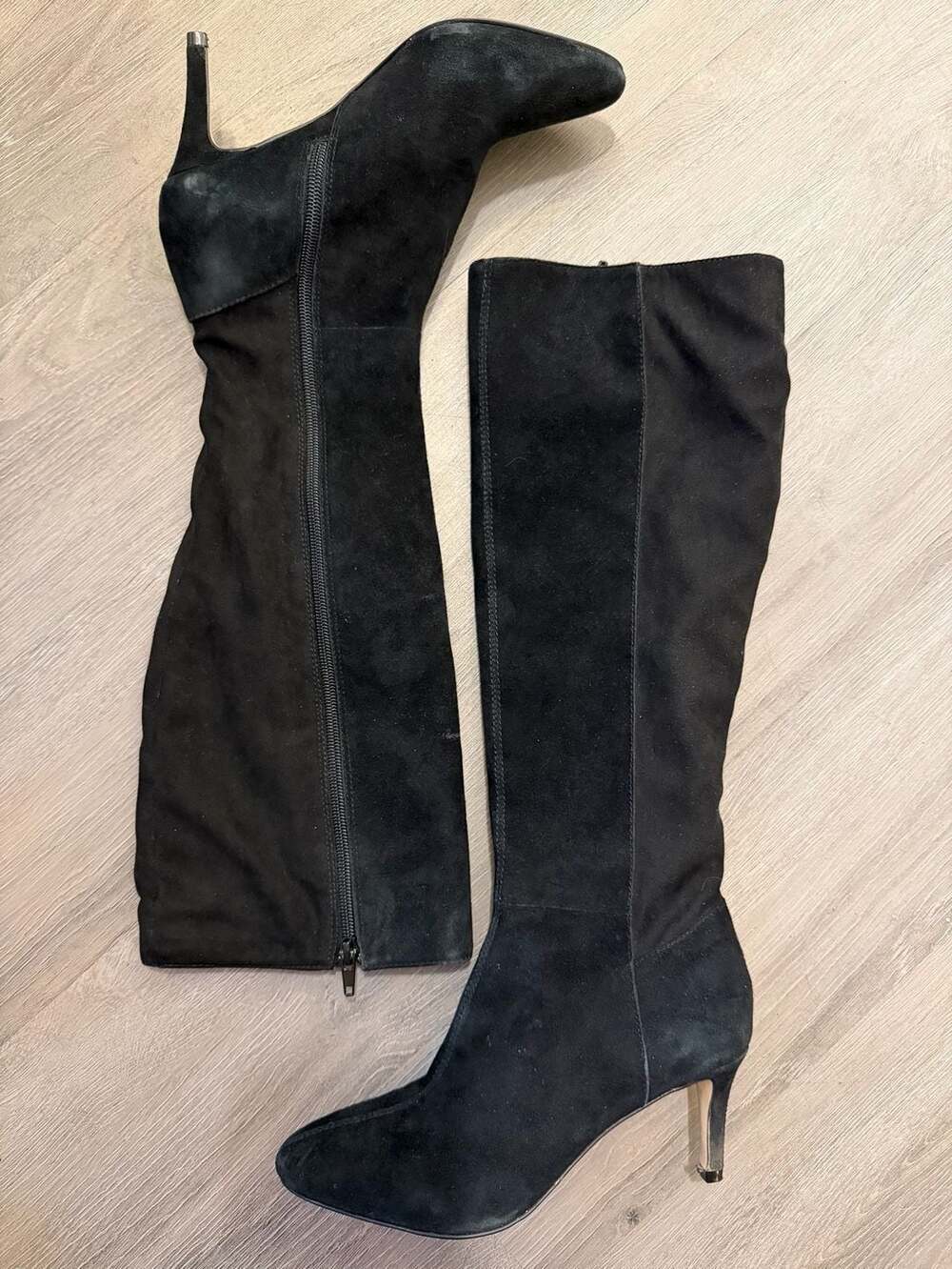 Saks Fifth Avenue Black Suede Knee-High Stiletto Boots b2